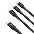 Baseus - Кабел за данни Rapid Series (CAMLT-SC01) - Бързо зареждане, 3 в 1, USB-C към Lightning, Micro-USB, USB-C, 20W, 1.5 м - Черен Baseus - Кабел за данни Rapid Series (CAMLT-SC01) - Бързо зареждане, 3 в 1, USB-C към Lightning, Micro-USB, USB-C, 20W, 1.5 м - Черен