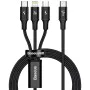 Baseus - Кабел за данни Rapid Series (CAMLT-SC01) - Бързо зареждане, 3 в 1, USB-C към Lightning, Micro-USB, USB-C, 20W, 1.5 м - Черен