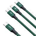 Baseus - Кабел за данни Rapid Series (CAMLT-SC06) - Бързо зареждане, 3 в 1, USB-C към Lightning, Micro-USB, USB-C, 20W, 1.5 м - Зелен