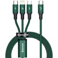 Baseus - Кабел за данни Rapid Series (CAMLT-SC06) - Бързо зареждане, 3 в 1, USB-C към Lightning, Micro-USB, USB-C, 20W, 1.5 м - Зелен