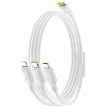 Baseus - Кабел за данни Silky (P10377706213-00) - Бързо зареждане, Type-C към Micro-USB, Lightning, USB-C, 100W, 1.5 м - Лунно бяло