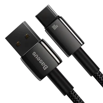 Baseus - Кабел за данни Tungsten Gold (CAWJ000101) - USB към Type-C, Супер бързо зареждане, 100W, 480Mbps, 2 м - Черен