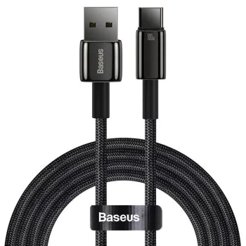 Baseus - Кабел за данни Tungsten Gold (CAWJ000101) - USB към Type-C, Супер бързо зареждане, 100W, 480Mbps, 2 м - Черен