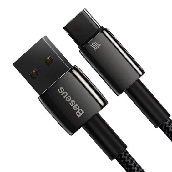Baseus - Кабел за данни Tungsten Gold (CAWJ000001) - USB към Type-C, Супер бързо зареждане, 100W, 480Mbps, 1m - Черен