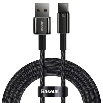 Baseus - Кабел за данни Tungsten Gold (CAWJ000001) - USB към Type-C, Супер бързо зареждане, 100W, 480Mbps, 1m - Черен