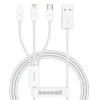 Baseus - Кабел за данни (P10377705213-00) - Бързо зареждане, USB към USB-C, Lightning, Micro-USB, 100W, 480Mbps, 1.5 м - Бял