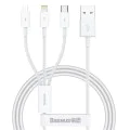 Baseus - Кабел за данни (P10377705213-00) - Бързо зареждане, USB към USB-C, Lightning, Micro-USB, 100W, 480Mbps, 1.5 м - Бял