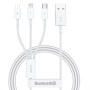 Baseus - Кабел за данни (P10377705213-00) - Бързо зареждане, USB към USB-C, Lightning, Micro-USB, 100W, 480Mbps, 1.5 м - Бял