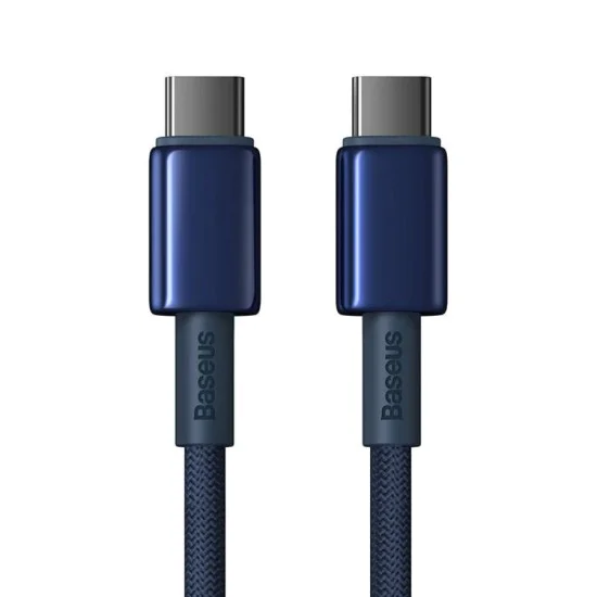 Baseus - Кабел за данни Tungsten Gold (P10319800321-04) - Type-C към Type-C, Супер бързо зареждане, 100W, 480Mbps, 2 м - Тъмносин