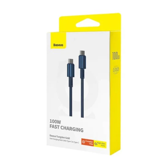 Baseus - Кабел за данни Tungsten Gold (P10319800321-04) - Type-C към Type-C, Супер бързо зареждане, 100W, 480Mbps, 2 м - Тъмносин