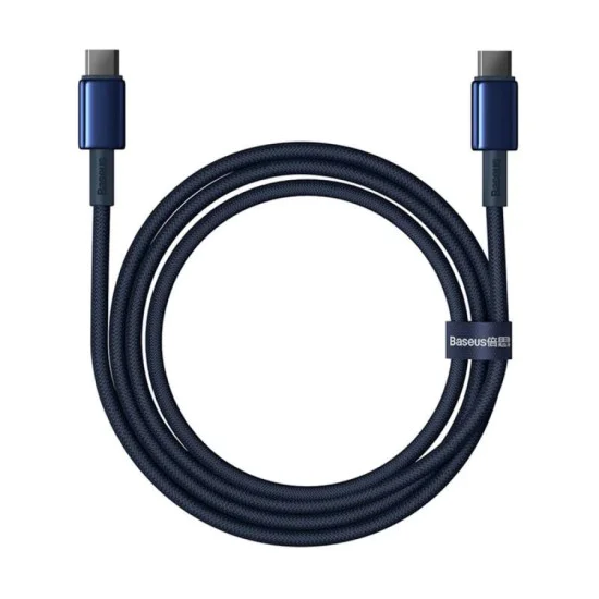 Baseus - Кабел за данни Tungsten Gold (P10319800321-04) - Type-C към Type-C, Супер бързо зареждане, 100W, 480Mbps, 2 м - Тъмносин