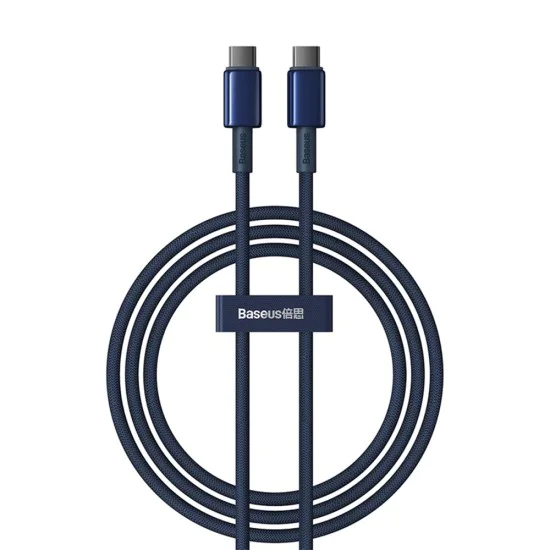 Baseus - Кабел за данни Tungsten Gold (P10319800321-04) - Type-C към Type-C, Супер бързо зареждане, 100W, 480Mbps, 2 м - Тъмносин