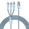 Baseus - Кабел за данни StarSpeed ​​(CAXS000017) - Бързо зареждане, USB към Lightning, Micro-USB, USB-C, 20W, 5V/3.5A, 1.2 м - Син
