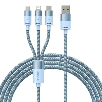 Baseus - Кабел за данни StarSpeed ​​(CAXS000017) - Бързо зареждане, USB към Lightning, Micro-USB, USB-C, 20W, 5V/3.5A, 1.2 м - Син