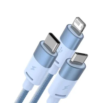 Baseus - Кабел за данни StarSpeed ​​(CAXS000017) - Бързо зареждане, USB към Lightning, Micro-USB, USB-C, 20W, 5V/3.5A, 1.2 м - Син