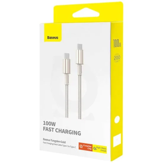 Baseus - Кабел за данни Tungsten Gold (P10319800G21-01) - Type-C към Type-C, Супер бързо зареждане, 100W, 480Mbps, 2m - Златен