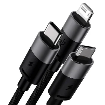 Baseus - Кабел за данни StarSpeed ​​(CAXS000001) - Бързо зареждане, USB към Lightning, Micro-USB, USB-C, 20W, 5V/3.5A, 1.2 м - Черен