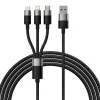 Baseus - Кабел за данни StarSpeed ​​(CAXS000001) - Бързо зареждане, USB към Lightning, Micro-USB, USB-C, 20W, 5V/3.5A, 1.2 м - Черен