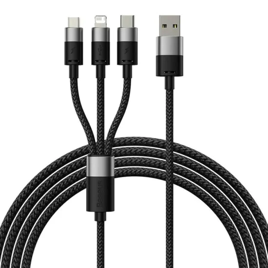 Baseus - Кабел за данни StarSpeed ​​(CAXS000001) - Бързо зареждане, USB към Lightning, Micro-USB, USB-C, 20W, 5V/3.5A, 1.2 м - Черен