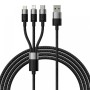 Baseus - Кабел за данни StarSpeed ​​(CAXS000001) - Бързо зареждане, USB към Lightning, Micro-USB, USB-C, 20W, 5V/3.5A, 1.2 м - Черен