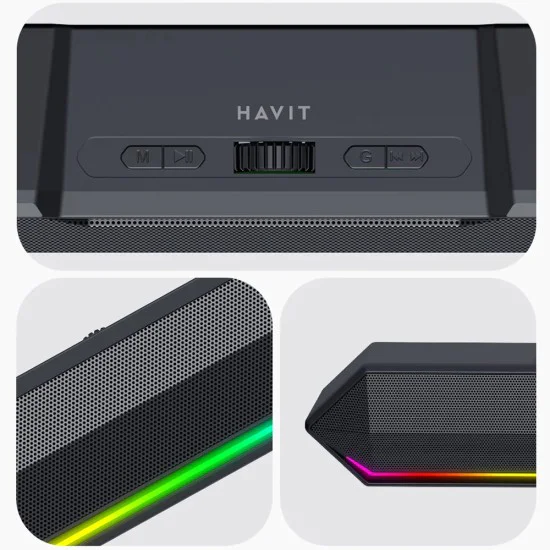 Havit - Безжична тонколона (SK772BT) - за игри, USB-C, Bluetooth 5.3, TWS, LED светлини, AUX, TF, USB, 10W, 1200mAh - Черна