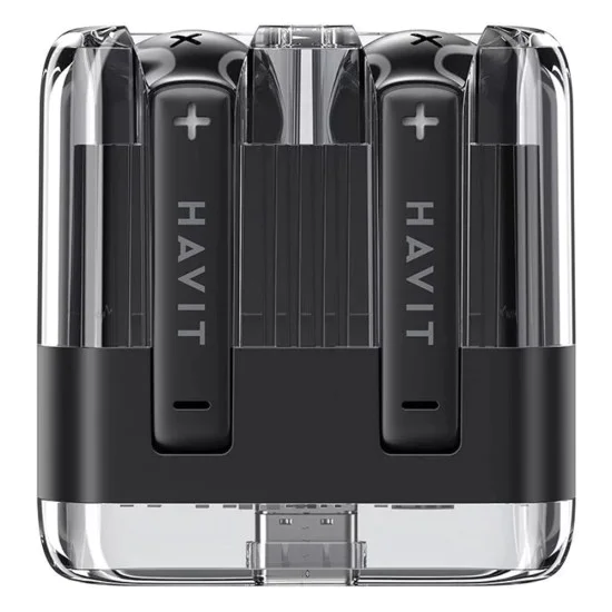 Havit - Безжични слушалки (TW981) - Type-C, Bluetooth 5.3, TWS, микрофон, прозрачен корпус, 13 мм драйвери, 300 mAh - Черни