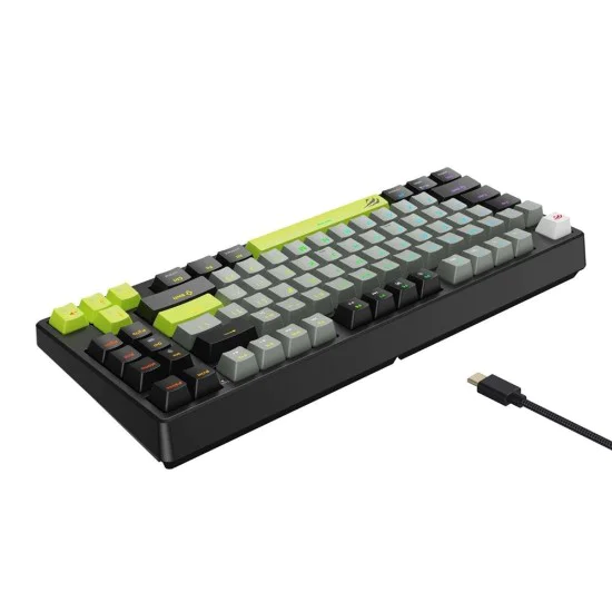 Havit - Геймърска клавиатура (KB904L) - за видеоигри, USB, RGB светлини, 85 клавиша, бързо задействане, 1.8 м, 5V, 8kHz - черна / зелена
