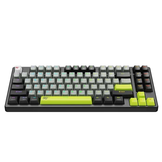 Havit - Геймърска клавиатура (KB904L) - за видеоигри, USB, RGB светлини, 85 клавиша, бързо задействане, 1.8 м, 5V, 8kHz - черна / зелена
