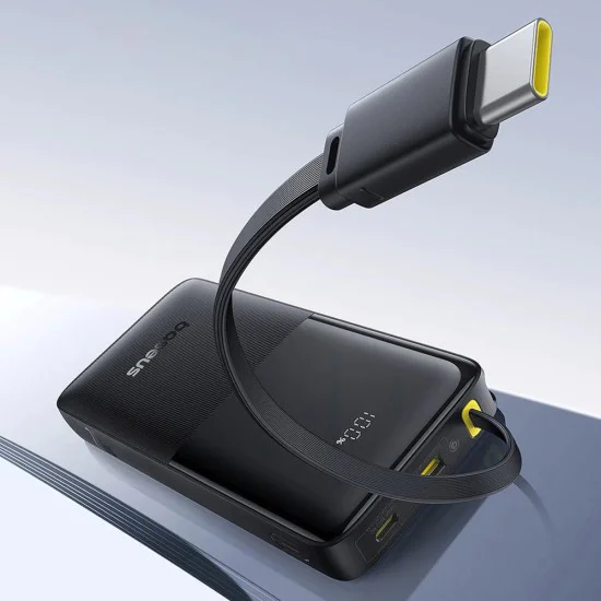 Baseus - Power Bank Bipow 2 (P10077101113-00) - с вграден USB-C кабел, Type-C, USB, Smart Display, 10000mAh, 20W - Черен