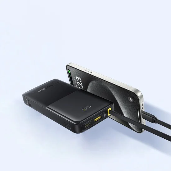 Baseus - Power Bank Bipow 2 (P10077101113-00) - с вграден USB-C кабел, Type-C, USB, Smart Display, 10000mAh, 20W - Черен
