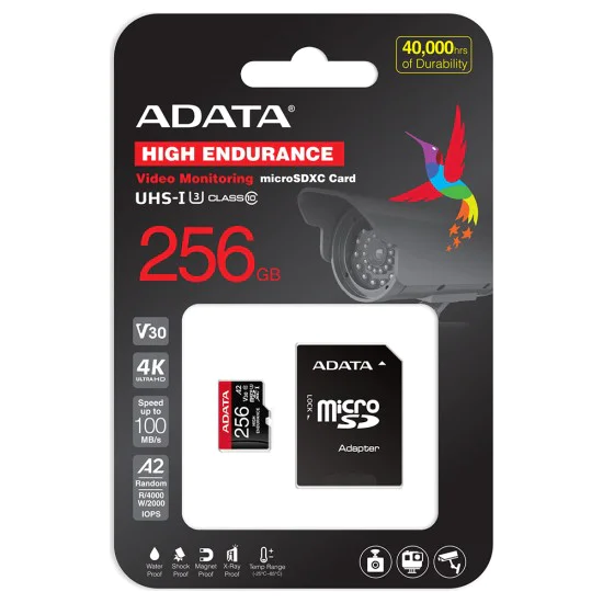 Adata - Карта памет (AUSDX256GUI3V30SHA2-RA1) - MicroSDXC, Адаптер, Клас 10, UHS-I V30, 256GB, Четене 100MB/s - Черна