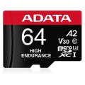 Adata - Карта памет (AUSDX64GUI3V30SHA2) - MicroSDXC с адаптер, Клас 10, UHS-I U3, V30, 64GB, Четене 100MB/s - Черна