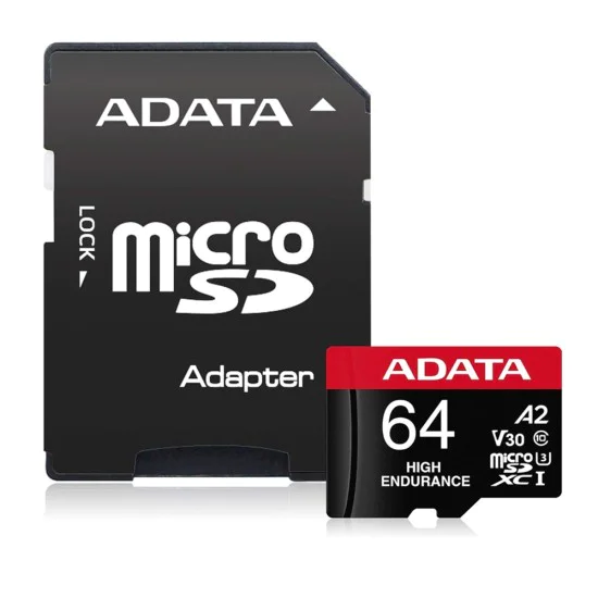 Adata - Карта памет (AUSDX64GUI3V30SHA2) - MicroSDXC с адаптер, Клас 10, UHS-I U3, V30, 64GB, Четене 100MB/s - Черна