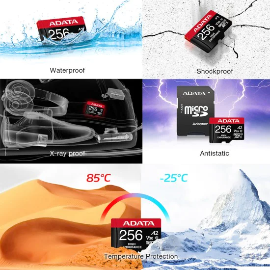 Adata - Карта памет (AUSDX64GUI3V30SHA2) - MicroSDXC с адаптер, Клас 10, UHS-I U3, V30, 64GB, Четене 100MB/s - Черна