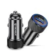 Techsuit - Премиум зарядно за кола VoltDuo (C2) - с LED светлина, USB QC 3.0, Type-C PD30W, 5V/3A, ABS, Метал - Черен