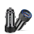 Techsuit - Премиум зарядно за кола VoltDuo (C2) - с LED светлина, USB QC 3.0, Type-C PD30W, 5V/3A, ABS, Метал - Черен