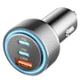 Techsuit - Премиум зарядно за кола DriveBoost (C6) - Бързо зареждане, LED светлина, USB, 2x Type-C 60W, 5V/3A, Алуминиева сплав - Сребристо