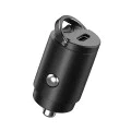 Techsuit - Премиум зарядно за кола NanoVolt (C5) - Мини дизайн, Бързо зареждане, Type-C PD30W, 3A, Пръстен за издърпване, Алуминиева сплав - Черен