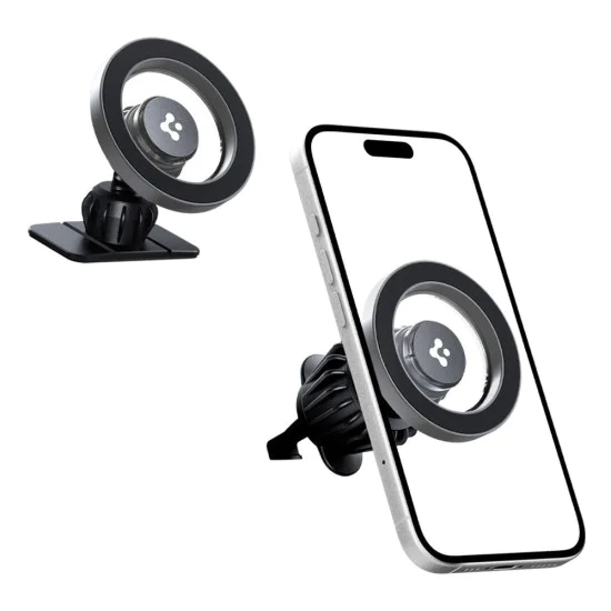 Spigen - Държач за кола (MFT13) - MagSafe, за табло, вентилационен отвор, 360° въртене, магнитен захват, универсален, регулируем - сребрист