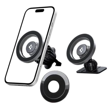 Spigen - Държач за кола (MFT13) - MagSafe, за табло, вентилационен отвор, 360° въртене, магнитен захват, универсален, регулируем - сребрист