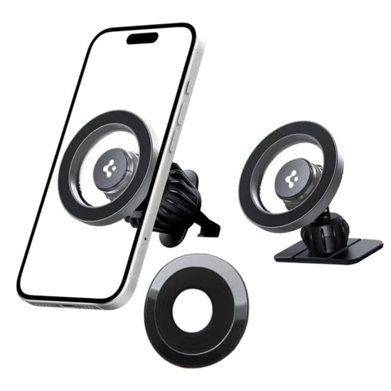 Spigen - Държач за кола (MFT13) - MagSafe, за табло, вентилационен отвор, 360° въртене, магнитен захват, универсален, регулируем - сребрист
