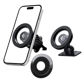 Spigen - Държач за кола (MFT13) - MagSafe, за табло, вентилационен отвор, 360° въртене, магнитен захват, универсален, регулируем - черен