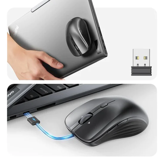 Безжична мишка – ESR MagMouse (6H0020201) – магнитен захват, Type-C кабел, 800–4800 DPI – Сива