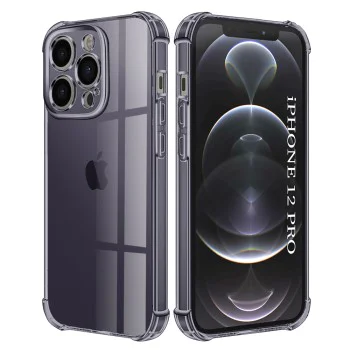 Калъф за iPhone 12 Pro - Techsuit - Удароустойчив Clear Silicone - Опушено Черен