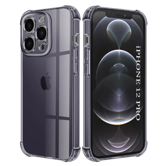 Калъф за iPhone 12 Pro - Techsuit - Удароустойчив Clear Silicone - Опушено Черен