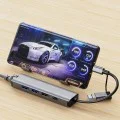 Techsuit - Докинг станция BoostNetLink 5в2 (H3) - USB, Type-C към 3x USB, 1x USB-C, Ethernet RJ45, 1000Mbps - Сив