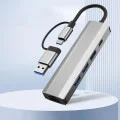 Techsuit - Докинг станция BoostNetLink 5в2 (H3) - USB, Type-C към 3x USB, 1x USB-C, Ethernet RJ45, 1000Mbps - Сив