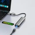 Techsuit - Докинг станция BoostNetLink 5в2 (H3) - USB, Type-C към 3x USB, 1x USB-C, Ethernet RJ45, 1000Mbps - Сив
