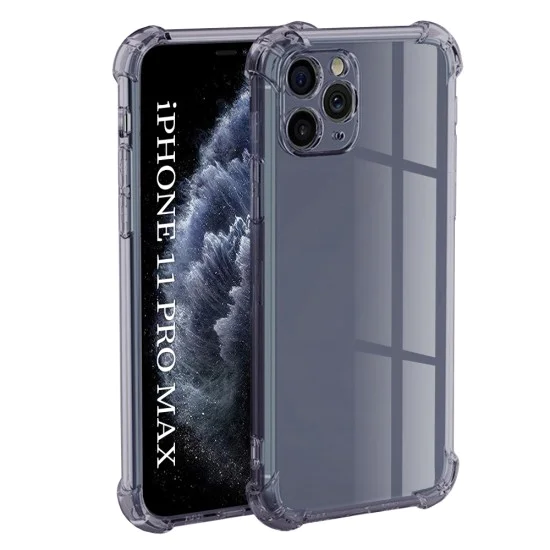 Калъф за iPhone 11 Pro Max - Techsuit - Удароустойчив Clear Silicone - Опушено Черен