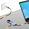 Techsuit - Докинг станция NetBridge 5 в 1 (H1) - Type-C към 1x USB2.0, 1x USB3.0, 1x Type-C, 1x HDMI, 1x RJ45, PD87W, 4K@30Hz - Сив